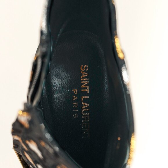 Saint Laurent Loulou Gold & Silver Glitch Leopard Jacquard Ankle Boots - Picture 11 of 11